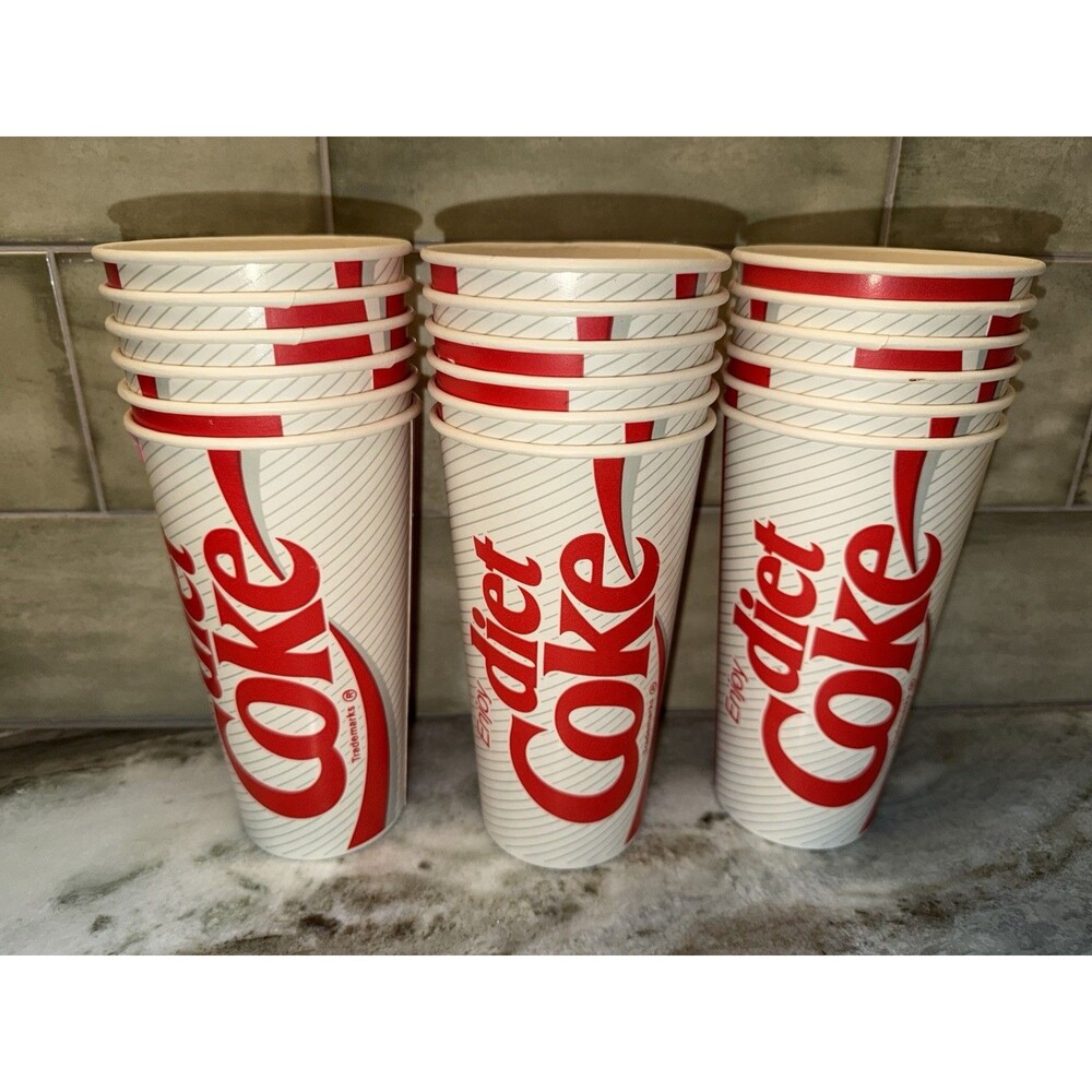 1980s Coca Cola Coke Classic Diet Coke 12 oz Vending Wax Paper Cups -18 Cups NOS - Picture 6 of 7